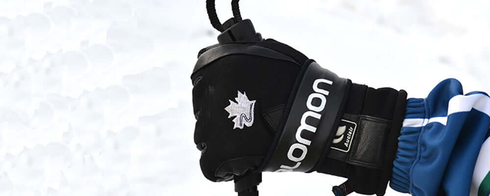 Eb's Ski Tip: get a grip - close-up of a ski glove with black and white design.