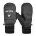 Black mittens with brand logo on a white background