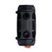 A black rugged plastic electronic device with two circular ports and ribbed ventilation slots, shown against a plain white background.