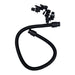 Black hose with multiple connectors on a white background