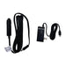 Black car charger adapter kit with a cigarette lighter plug on the left and a USB-C wall charger on the right, both coiled with black cables on a white background.