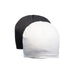 Black and white beanies on a white background