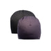 Two beanies, one black and one purple, on a white background.
