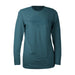 Teal long-sleeve shirt with a leaf design on a white background