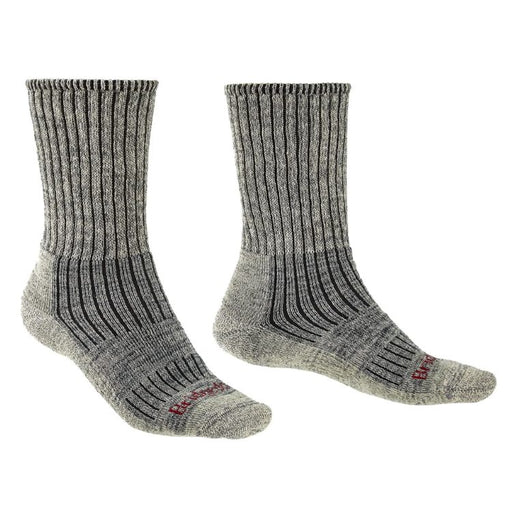 Pair of gray socks with ribbed texture on a white background
