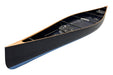 Black canoe with blue bottom on a white background