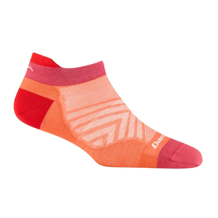 Orange and pink sock with brand logo on a white background
