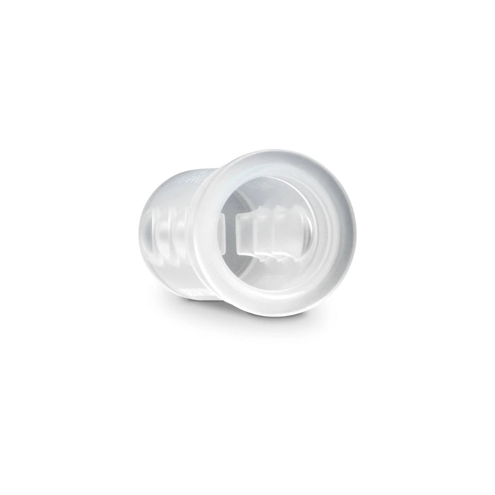 Clear plastic component on a white background