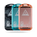 Three metal hand warmers in orange, teal and black against a white background.