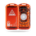 Image showing front and back of an orange metal handwarmer against a white background.