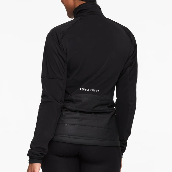 Black jacket with a brand logo on the back against a white background