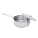A stainless steel camping pot with a long handle and matching lid, shown on a plain white background.
