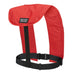 A red and black Mustang Survival life vest shown against a plain white background.
