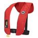 Red life jacket with a visible brand logo on a white background