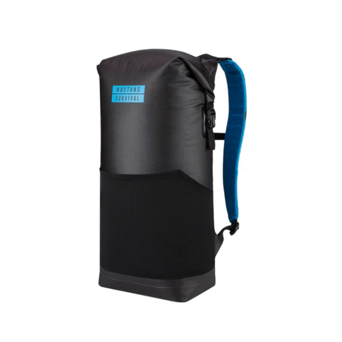 Black backpack with Mustang branding against a white background