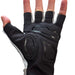 Black half-finger glove with silicone accents on a white background