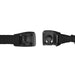 Close up detail of two black straps with plastic buckles on the ends