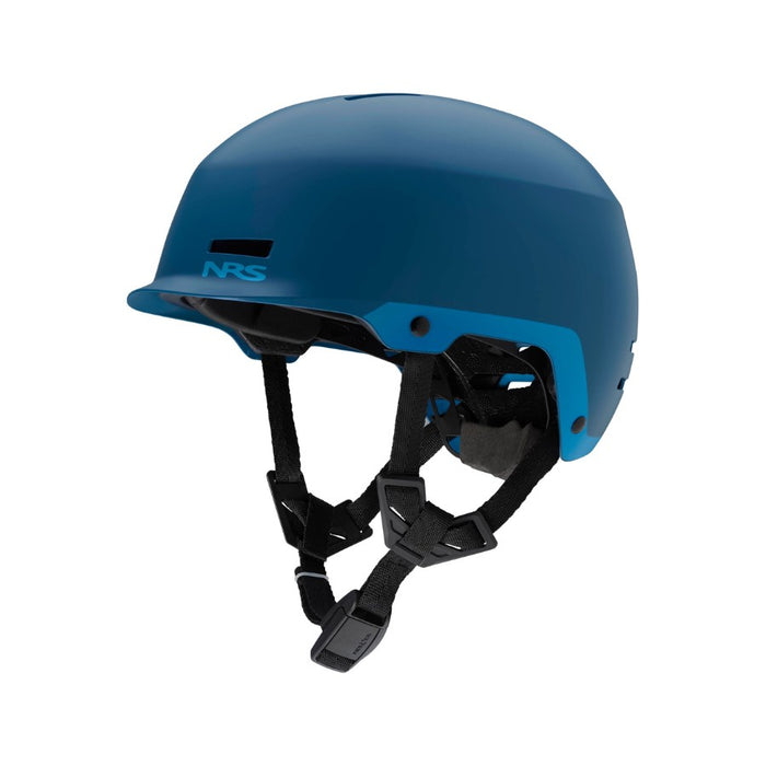 Blue helmet with NRS branding on a white background