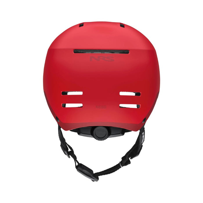 Red helmet with NRS branding on a white background
