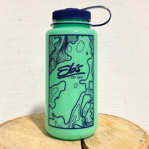 green water bottle with navy blue cap against a white background
