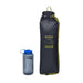 A Nemo Dragonfly OSMO 3P dome tent in its black storage bag next to a blue  water bottle, shown on a plain white background.