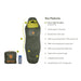 Green sleeping bag with Nemo branding and feature list on a white background