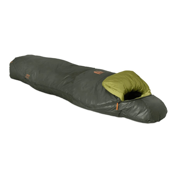 Green sleeping bag with Nemo branding on a white background