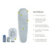 Feature diagram of a grey baffled sleeping mat on a white background