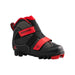 Black ski boot with red accents and Rossignol branding against a white background.