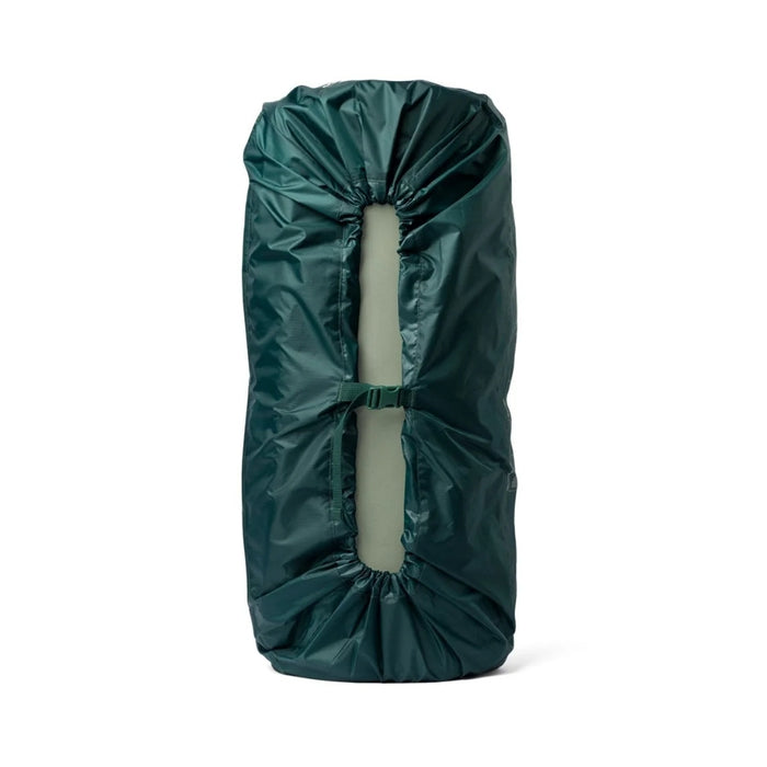 A dark green waterproof sleeping bag cover with a central ventilation or entry opening, shown on a clean white background.
