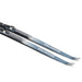 The tips of light blue and black skis with Salomon branding against a white background.