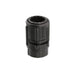 A black plastic socket adapter with a 1/4-inch BSP male connection on one end and a 1/4-inch female thread on the other, shown on a plain white background.