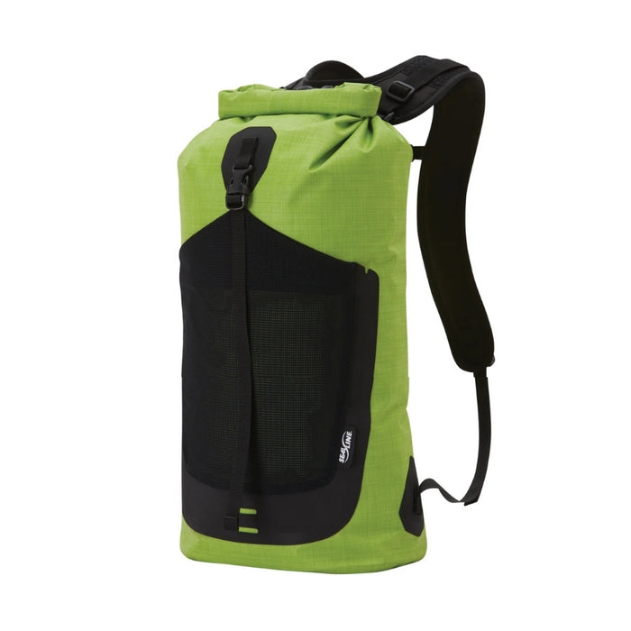 A lime green and black waterproof dry bag backpack with a roll-top closure, shown on a plain white background.