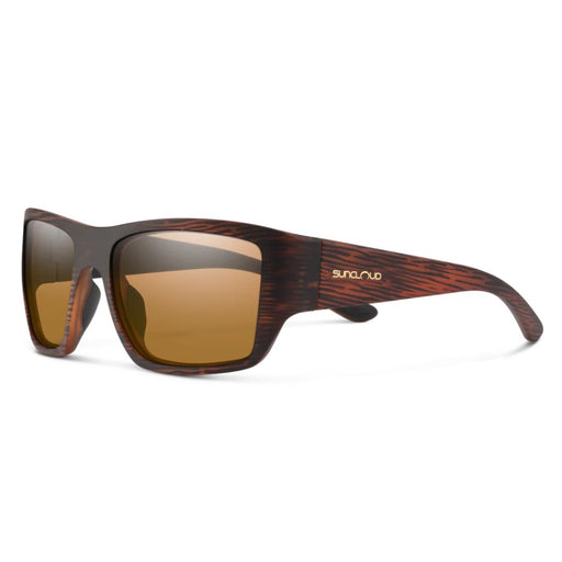 Sunglasses with wooden frame and brown lenses on a white background