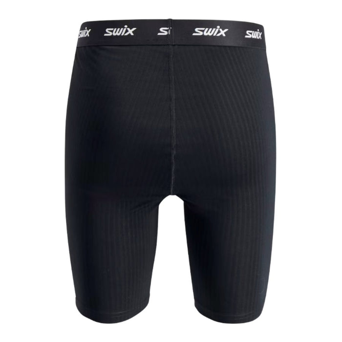 Black athletic shorts with Swix logo on a white background