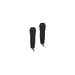 Pair of black ski pole tips against a white background.