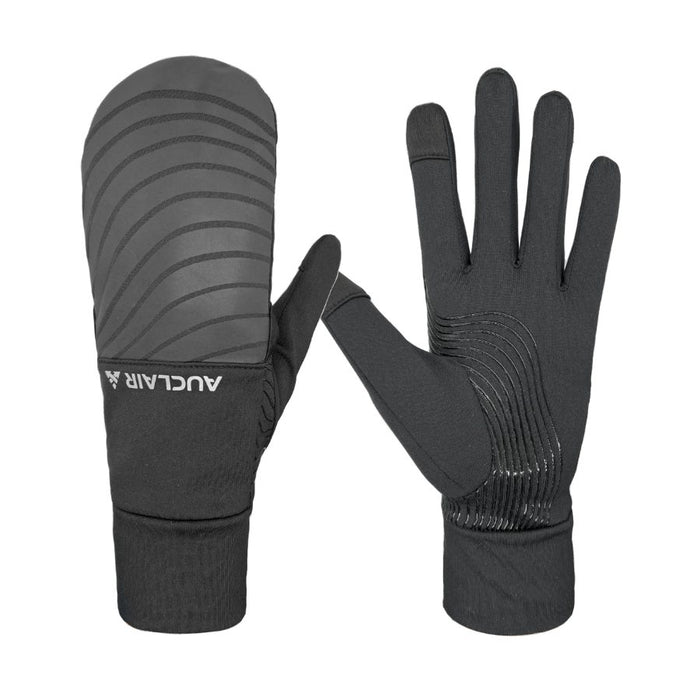 Black gloves with brand logo on a white background