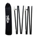 Black folding tent poles with silver metal connectors and tips, displayed next to a black drawstring carrying bag with white 'TREQA' branding, on a plain white background.