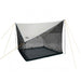 A TREQA camping mosquito net tent with a white fly sheet, black mesh body, and yellow guy lines, shown on a plain white background.