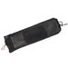 A black mesh drawstring storage pouch with a red drawstring loop and a black metal carabiner, shown on a plain white background.