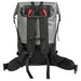 A gray and black waterproof backpack shown from the back, featuring a roll-top closure with red accents, padded shoulder straps, and a black mesh back panel, isolated on a white background.
