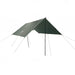 Green camping tarp with poles on a white background