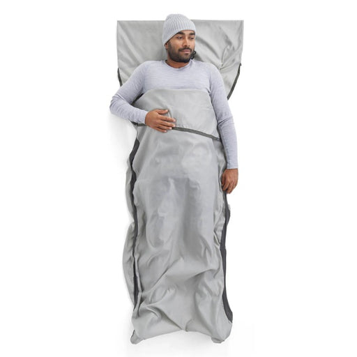 man sleeping in Rectangular silk sleeping bag liner 