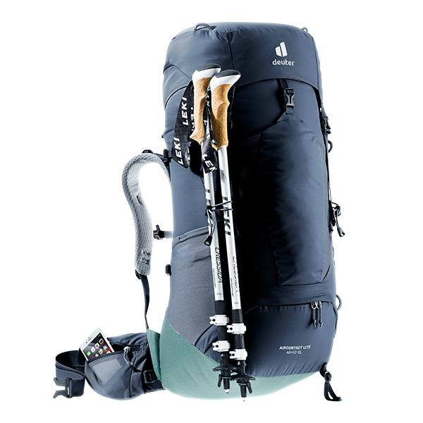 Deuter Aircontact Lite 45 + 10 SL with trekking poles attached 