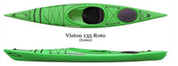 15204 Current Designs Kayak 135 ROTO w/rudder w/Compass (lime -- top & side)