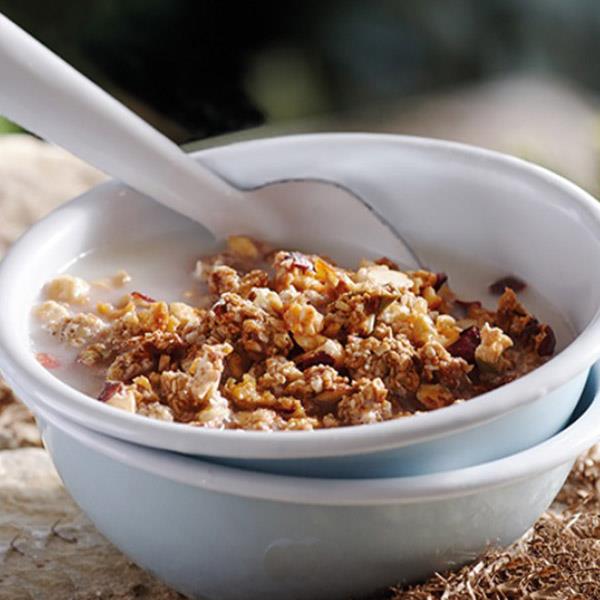 Happy Yak apple cinnamon granola in bowl 